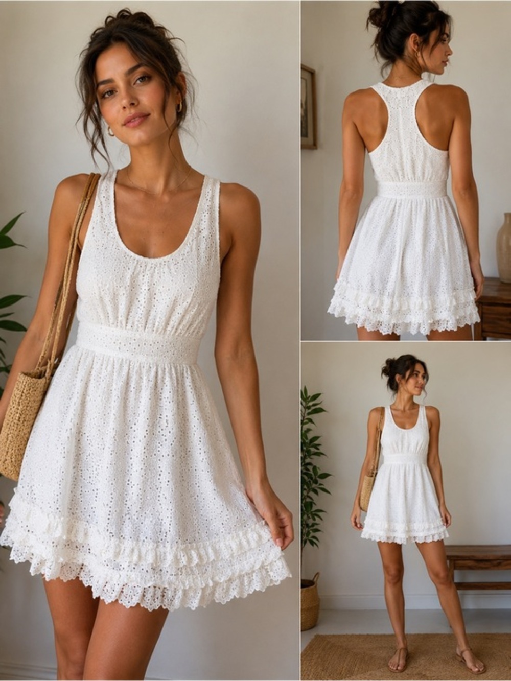BCBGMaxAzria White Eyelet Midi Dress Size 6